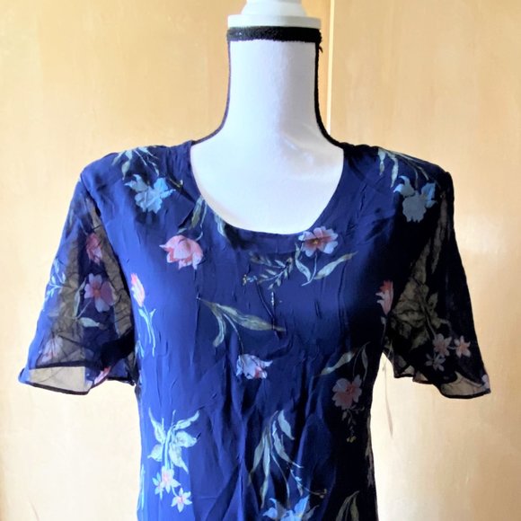 NWT Sz M Kamali & Ci Blue Floral Lined Dress - Picture 2 of 5